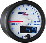 MaxTow Double Vision 1500 F Pyrometer Exhaust Gas Temperature EGT Gauge Kit - includes Type K Probe - White Gauge Face - Blue LED Dial - Analog & Digital Readouts - for Diesel Trucks - 2-1/16" 52mm