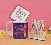 Pride Store Mothers Day Gift for Mother mom with You are The Best Mom in The World Printed 330 ml Coffee Mug, 1 Beautiful Wooden showpiece, 1 Greeting Card Gift for Mom