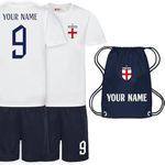 Sportees Personalised Kids England Cup Style White and Navy with Free Bag for Boys and Girls Customised Football Kit - 12/13 Years Old