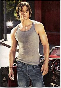 Supernatural Jared Padalecki as Sam Winchester in Tank Standing by Car 8 x 10 Photo