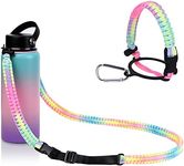 iLVANYA Paracord Handle with Adjustable Shoulder Strap -Compatible with Hydro Flask Wide Mouth Water Bottles -Sports Water Bottle Accessories for Men Women Hiking Travelling Camping (Bright Rainbow)