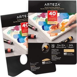 ARTEZA Disposable Palette Paper Pad, 9x12 Inch, Pack of 2, 80 Sheets, 54 lb, Glue-Bound, Bleed-Proof Paint Palette with Thumb Hole