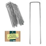 Green Haven 100 Pack U-Shaped Galvanised Metal Garden Pegs for Netting - 6”/150mm Garden Membrane Pegs - Ground Pegs for Weed Membrane Fabric - Garden Netting Pegs - Metal Garden Stakes Weed Control