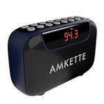 Amkette Pocket Blast Bluetooth Speaker with FM Radio with Powerful Sound, Voice/FM Recording, Hidden Antenna, 7+ Hours Playback (USB-C Charging), and Number Pad (AUX, SD Card, USB Input) (Blue)