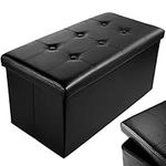 Nyxi Faux Leather 76 * 38 * 38cm Black Ottoman Foldable Storage Boxes Seat Foot Stool Storage Box with Lids for Kids Toys, Bedroom, Hallway, Living Room