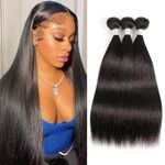 Yacurcur Straight Human Hair 3 Bundles Brazilian Virgin Human Hair Straight Bundles 12A Grade Unprocessed Straight Human Hair Extensions for Women Natural Color (Straight 3 Bundles，16 18 20 Inch)