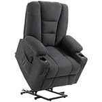 HOMCOM Oversized Riser and Recliner Chairs for the Elderly, Fabric Upholstered Lift Chair for Living Room with Remote Control, Side Pockets, Cup Holder, Charcoal Grey