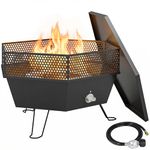 Outsunny 20" Outdoor Fire Pit, Foldable Propane Firepits with Lid, Portable Firepit for Patio Backyard Camping, Black