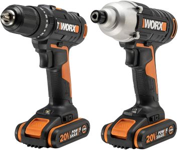 Worx 20V Cordless Combi Drill & Impact Driver Kit – 2 Batteries, Charger, Bag
