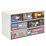 Stackable Desk Organizer with 6 Drawers, VASZOLA 3 Tier Plastic Desk Storage Box Desktop Drawers, Detachable Makeup Storage Office Stationery Supplies Organizer for Desk Office School Home