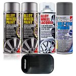 4TRESS E-Tech 2 x 400ml Metallic Silver Chip Resistant Alloy Wheel Spray Paint, 1 x Clear Lacquer Car Alloy Wheel Paint, 1 x 400ml Self Etch Grey Primer Non Slip Car Dash Mat