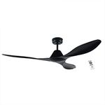 Eglo Ceiling Fan Antibes, 3 Blade Ventilator with Remote Control, Timer and Summer Winter Operation, ABS Plastic in Black Matt, DC Motor, Quiet, Ø 132cm (51.9")