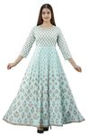 ftDiva Women's Rayon Gold Printed Anarkali Gown (Large) Aqua Green