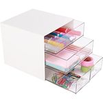 Umtiti Desk Storage, Makeup Storage Box With 4 Drawers, Plastic Office Stationery Supplies Organizers, Desktop Organizer for Office School Home And Bathroom (White，CA)