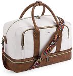 CLUCI Duffle Bag Weekender Bags for Women Canvas Anti Theft Travel Bag for Women Overnight Tote Carry On Bags with Shoe Compartment White with Brown