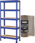 STAR WORK Adjustable Racking Shelves Multipurpose Storage Metal Frame Rack For Garage Workshop,Shed,Office{Free Drawer Shelf Liner 30X60 Cm(5 Sheet )}(5 Section, Blue)( 63 X 24 X 12 Inch - H X W X D)