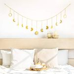 Mkouo Moon Phase Wall Hanging Gold Moon Garland Decor Boho Home Decoration Shining Moon Hang Art Ornaments for Bedroom Headboard Living Room Dorm Nursery Apartment Office, 140cm