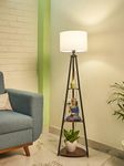 Crosscut Furniture Metal Floor Lamp with 3 Shelves (Cotton White) LED Bulb Included- Diwali Decoration Items