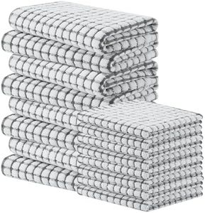 Homaxy Cotton Terry Kitchen Towels and Dishcloths Set of 16, Grey | Super Soft and Absorbent Kitchen Dish Towels, Quick Drying Plaid Dish Cloths for Washing, 16 x 25 and 12 x 12 Inches