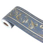 Navy Floral Pattern Wall Border Molding Peel Stick Wallpaper Decal for Home Decor Bathroom Kitchen,4 inch by 16.4 feet (Navy)