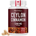 Extra Strength Organic Ceylon Cinnamon Capsules | 1200mg | Sugar Control Support | True Sri Lanka Ceylon Cinnamon Powder | Cinnamon Supplement With 1000mg Plus | Made in Canada, Non-GMO | 150 Pills