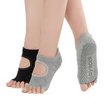 likloks Yoga Socks for Women with Grips, Non-Slip Open Toe Socks for Pilates Barre Dance Ballet Fitness, Black/Grey-Small