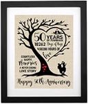 Treble Bee 50th Wedding Anniversary Burlap Print, 12 INCHES 50th Anniversary Print with Frame, 50 Years of Marriage Gift Idea for wife, husband, Golden Anniversary Decoration for Parents, Grandparents