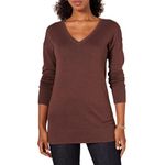 Amazon Essentials Women's Lightweight Long-Sleeve V-Neck Tunic Sweater (Available in Plus Size), Dark Chestnut Brown Heather, Medium