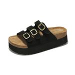 Project Cloud Genuine Suede Womens Sandals - Wedges & Platform Sandals Women w/Soft Lining & Memory Foam - Non-Slip Wedge Sandals for Women - 3 Straps Women Footwear (Dyan), Black, 6.5