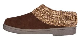 Clarks Womens Slipper Suede Leather Knitted Collar Clog Slippers - Plush Faux Fur Lining, Brown, 7 Wide