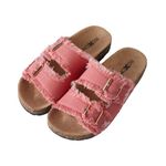 Roxoni Women's Comfort Flat Sandals Double Buckle Adjustable Straps Flat Slides Footbed Suede