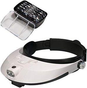 Covvy Cabeza Lupa Gafas con 2 Luces Led, 5 Lentes Intercambiables, Lupa de Cabeza Ajustable para Leer, Lupa Joyería, Electrónico Reparación