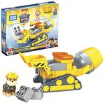 MEGA BLOKS PAW Patrol Rubble's City Construction truck toy building set with 16 jr. bricks and 1 Rubble figure, gift set for boys and girls, ages 3+, GYW91