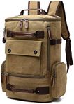 Jahomieo Vintage Canvas Backpack Casual Travel Rucksack 16inch Laptop Daypacks Hiking Camping Backpack, Khaki, Large, Vintage