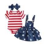 Baby Girl 4th Of July Outfit Newborn Ruffle Romper Skirt Set Toddler Bodysuit Fourth Of July Dress Cute Clothes, B Stars Stripe Blue, 3-6 Months