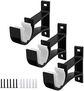 Gudui Curtain Rod Bracket 3 Pack, Heavy Duty Curtain Rod Holders Hooks for Wall Black Single Curtain Rod Hangers Supports for 1 to 1.2 Inch Drapery Rods