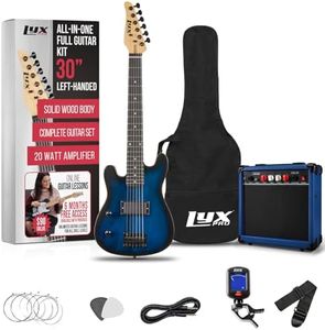 LyxPro Left Hand 30 Inch Electric Guitar Kit for Lefty Kids 3/4 Size Beginner’s Guitar, Amp, Six Strings, Two Picks, Shoulder Strap, Digital Clip On Tuner, Guitar Cable and Soft Case Gig Bag - Blue