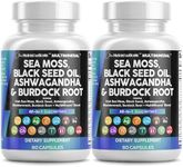 Clean Nutraceuticals Sea Moss Black Seed Oil Ashwagandha Turmeric Bladderwrack Burdock & Vitamin C Vitamin D3 with Elderberry Manuka Dandelion Yellow Dock Iodine Chlorophyll ACV - 2Pack