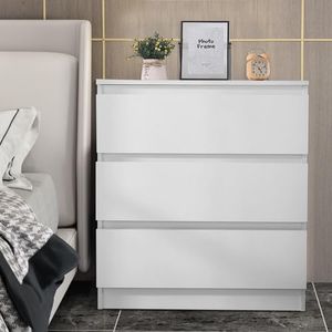 Advwin White Bedside Table with 3 Drawers, Modern Wooden Nightstand for Bedroom, Living Room, Office, Easy Assembly(70 * 40 * 77CM)