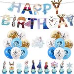 Magical Ice Princess Birthday Party Decoration Kit for Kids | Includes Happy Birthday Banner, Cake and Cupcake Toppers, and Latex Balloons