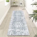 Homcomoda Distressed Vingtage Runner Rugs for Hallway 2'x6' with Rubber Backing Non Slip Washable Hallway Runner Rug Grey Boho Chic Carpet Runner Faux Wool Kitchen Runner Rug