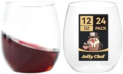 JOLLY CHEF 24 Pack 12 Oz Plastic Wine Glasses. Stemless Plastic Wine Cups, Disposable Plastic Wine Glasses, Shatterproof Wine Glasses for Party, Halloween, Christmas