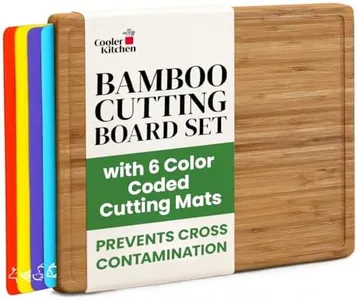 Bamboo Wood Cutting Board Set, Bamboo with 6 Color Coded Flexible Plastic Chopping Mats with Food Icons, Wooden Cutting Boards For Kitchen, Wooden Chopping Board Set Non Toxic Dishwasher Safe