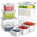 Fruit Storage Containers for Fridge - 5 Size Produce Storage Containers for Refrigerator Organizers Bins with Colander Set, Clear Lettuce Keeper with Lids and Handle, Ideal Vegetable Storage Bins