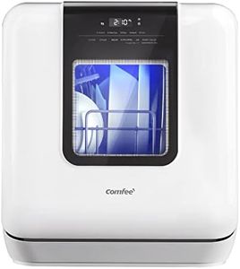 COMFEE' Countertop Dishwasher, Portable Dishwasher with 6L Built-in Water Tank, Mini Dishwasher with More Space Inside, 7 Programs, UV Hygiene& Auto Door Open, for Apartments, Dorms& RVs, White