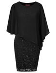 Hanna Nikole Women's Elegant Lace Party Dresses Capelet Plus Size Sequined Midi Dresses Black XL