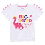 WAWSAM Dinosaur Big Sister Announcement T Shirt Promoted Outfits for Toddler Girls, White, 4T
