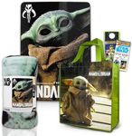 STAR WARS Baby Yoda Fleece Blanket Set - Bundle of 45x60 Inch Baby Yoda Throw Blanket, Tote Bag, Stickers and More | Mandalorian Baby Yoda Room Decor