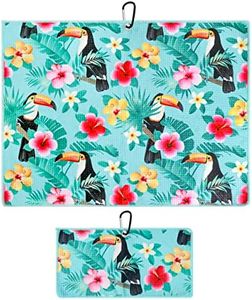 Playing It Forward Toucan Bahamas Golf Towel with Clip for Women and Men for Golf Bags, Microfiber Large Multipurpose and Small Ball Towels, Set of 2