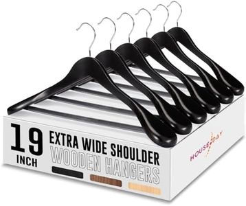 HOUSE DAY 19'' Extra Wide Shoulder Wooden Hangers 6 Pack, Premium Large Wood Suit Hangers with Non Slip Pant Holder, Wide Shoulder Hangers for Suits, Coats, Jackets, Heavy Wide Clothes Hanger, Black
